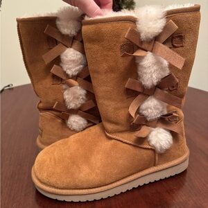 UGG Tan Suede Winter Boots with bow Fur Accents